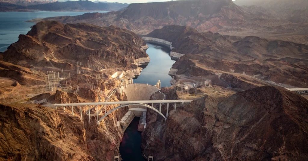 Aerial Shot of the Hoover Dam shot from a Helicopter