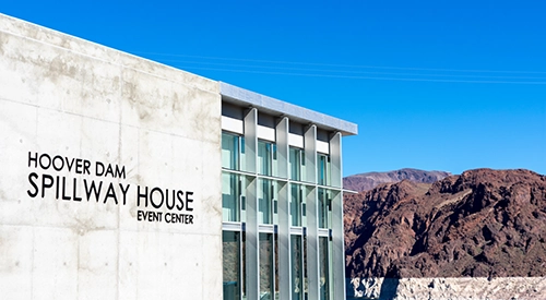 Hoover Dam Spillway House Event Center facade and exterior facing Lake Mead